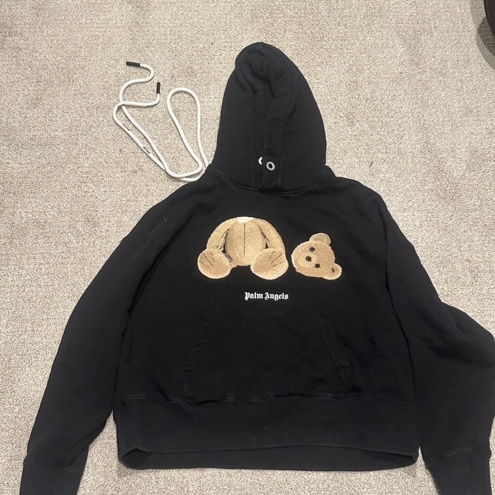Palm Angels Black Hooded Pullover with White Logo